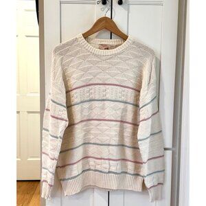 The Fox Collection Large Cotton 90s Crewneck Cream Vintage Sweater USA Grandma